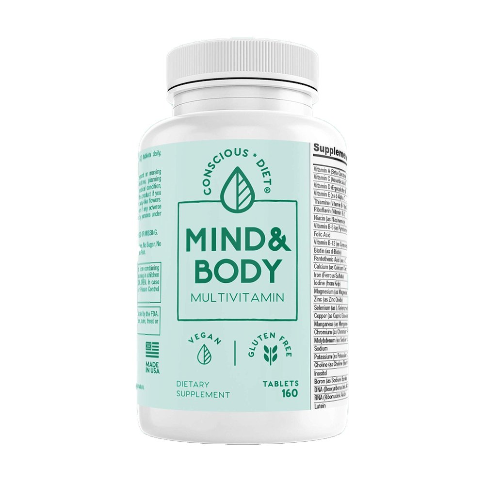Conscious Diet Mind and Body Multivitamin Green Superfoods and Antioxidants- Vegan and Gluten Free for Men and Women- 90 Count