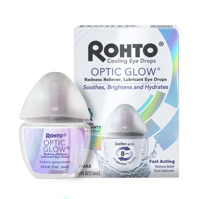 Rohto Optic Glow Eye Whitening Drops, HydroGlow Technology For Maximum Strength Redness Relief, Whitens, Brightens, and Hydrates, 0.4 fl oz