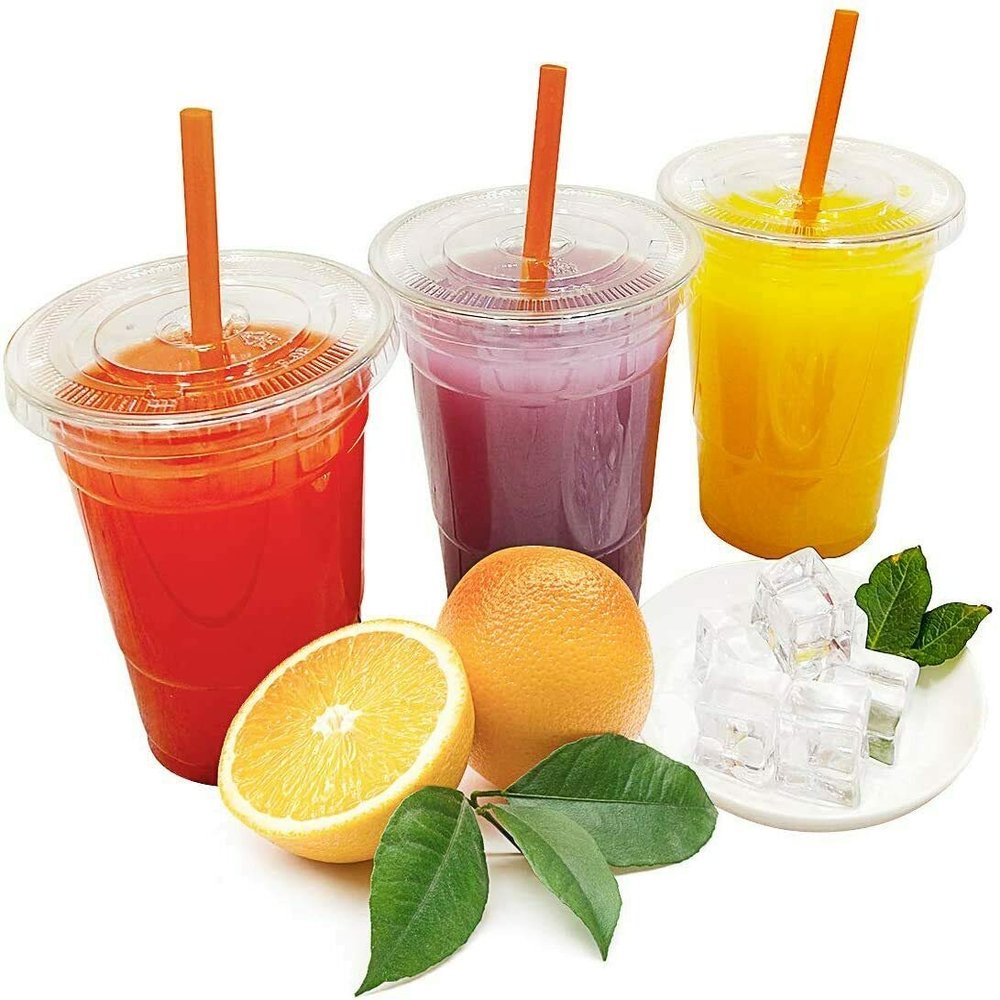 Nicole Fantini Disposable Plastic To Go Cups with Flat Lids and Straws - Clear BULK (16 Oz - 100 Pack)
