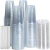 Nicole Fantini Disposable Plastic To Go Cups with Flat Lids and Straws - Clear BULK (16 Oz - 100 Pack) view 2