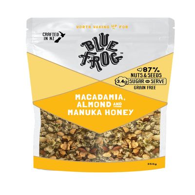 Blue Frog Breakfast Gourmet Muesli, Healthy Grain Free & Natural Whole Food Organic Ingredients - Macadamia Almond And Manuka Honey 350g (Pack of 3) (Made in New Zealand)