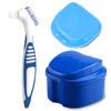 Denture Bath Case Cup with Denture Cleaner Brush & Retainer Holder Box, Complete Clean Care for Dentures, Clear Braces, Mouth Guard, Night Guard & Retainers,Traveling (Navy blue) view 1