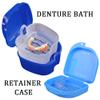 Denture Bath Case Cup with Denture Cleaner Brush & Retainer Holder Box, Complete Clean Care for Dentures, Clear Braces, Mouth Guard, Night Guard & Retainers,Traveling (Navy blue) view 2