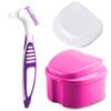 Denture Bath Case Cup with Denture Cleaner Brush & Retainer Holder Box, Complete Clean Care for Dentures, Clear Braces, Mouth Guard, Night Guard & Retainers,Traveling (Pink) view 1