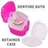 Denture Bath Case Cup with Denture Cleaner Brush & Retainer Holder Box, Complete Clean Care for Dentures, Clear Braces, Mouth Guard, Night Guard & Retainers,Traveling (Pink) view 2