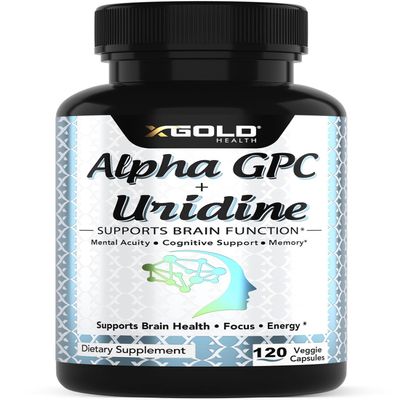 Alpha Gpc + Uridine 900mg  Powerful Nootropic for Boost Focus, Memory, Energy, Mood & Cognitive Performance  120 Vegetarian Capsules