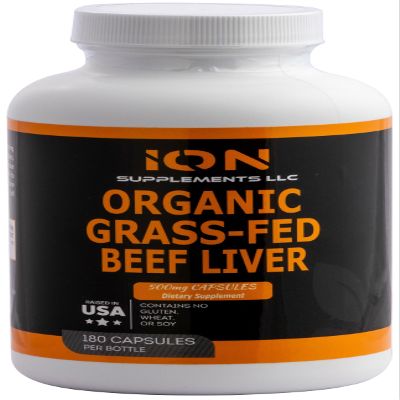 100% Organic Grass Fed Beef Liver Capsules (180 Caps) - Pasture Raised - Iron, Vitamin A, B, Collagen - Promotes Energy, Detoxification, Whole Body Wellness - Ancestral Paleo Living - Ion Supplements