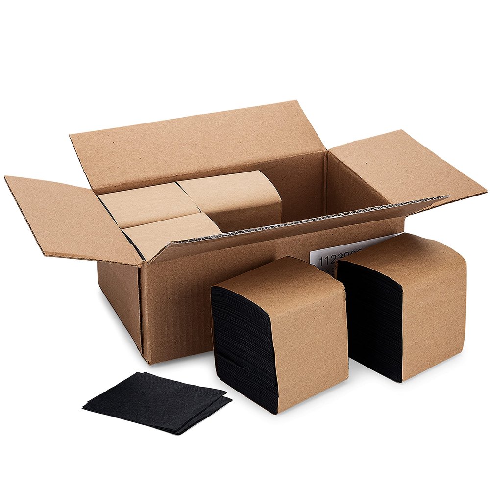 Paterson Paper Black Paper Beverage/Cocktail Napkins Bulk (2 Ply, Embossed Edge, 9" x 9" - 3200/Case)