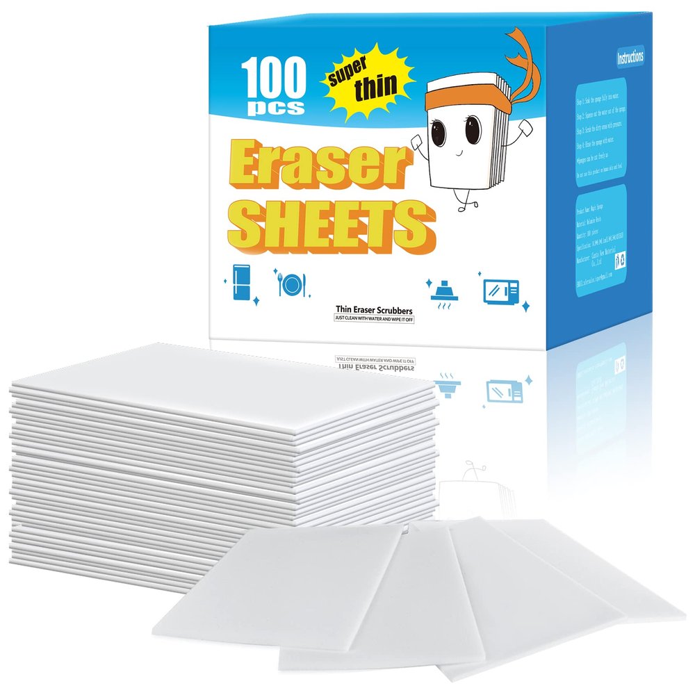 100PCS Eraser Sheets, Magic Cleaning Sponge Reusable, Thin Nano Dish Sponge Cleaner Pads Eraser Wipes for Kitchen Shoe Furniture Bathroom Shower Sink Hard-to-Reach Places