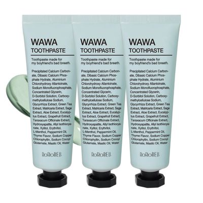 ROROBELL Wawa Toothpaste Made for My Boyfriend's Bad Breath, Sensitive Teeth, Improvement of Gum Problems/Peppermint Flavor/Made with Wasabi I 3.53 fl.oz (Pack of 3)