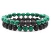 2Pcs Matte Lava Rock Volcanic Stone Beads Stretch Bracelet Stacking Essential Oil Diffuser Tiger Eye Seed Bracelet for Men Women Couple Stress Relief Aromatherapy Jewelry-A green view 1