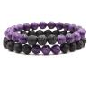 2Pcs Matte Lava Rock Volcanic Stone Beads Stretch Bracelet Stacking Essential Oil Diffuser Tiger Eye Seed Bracelet for Men Women Couple Stress Relief Aromatherapy Jewelry-B purple