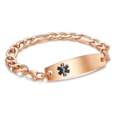 LinnaLove medical alert bracelets for men women Stainless steel Interchangeable medical bracelets, free engraving (ROSE GOLD-8.5 inches-customize)