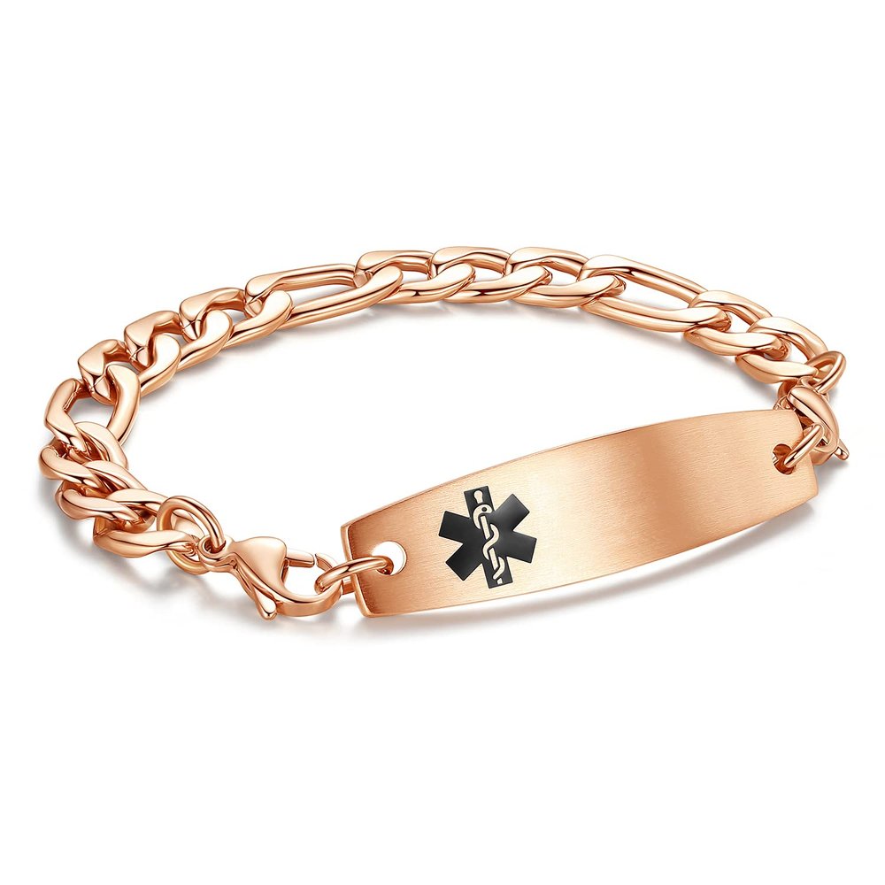 LinnaLove medical alert bracelets for men women Stainless steel Interchangeable medical bracelets, free engraving (ROSE GOLD-8.5 inches-customize)