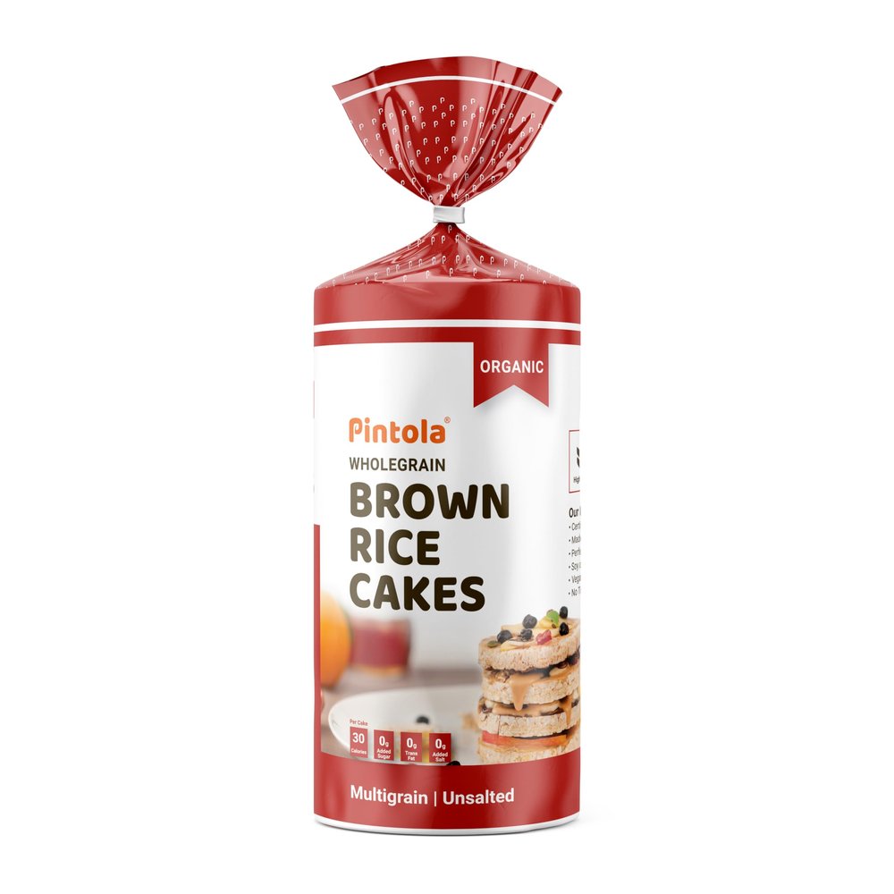 Pintola Organic Wholegrain Brown Rice Cakes - Multigrain (All Natural,Unsalted) (Pack of 1) 125 g | 9 Wholegrain | No Cholesterol | No Sugar/Salt | Soy and Yeast Free | Only 30 Calories Per Cake
