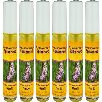 Spikenard Anointing Oil from Israel, Bulk Set of 6 Roll On Bottles, 1/4 oz Each, Made in The Holy Land of Jerusalem, Prayer Gift for Pastors & Priests, Aceite Ungido de Nardo