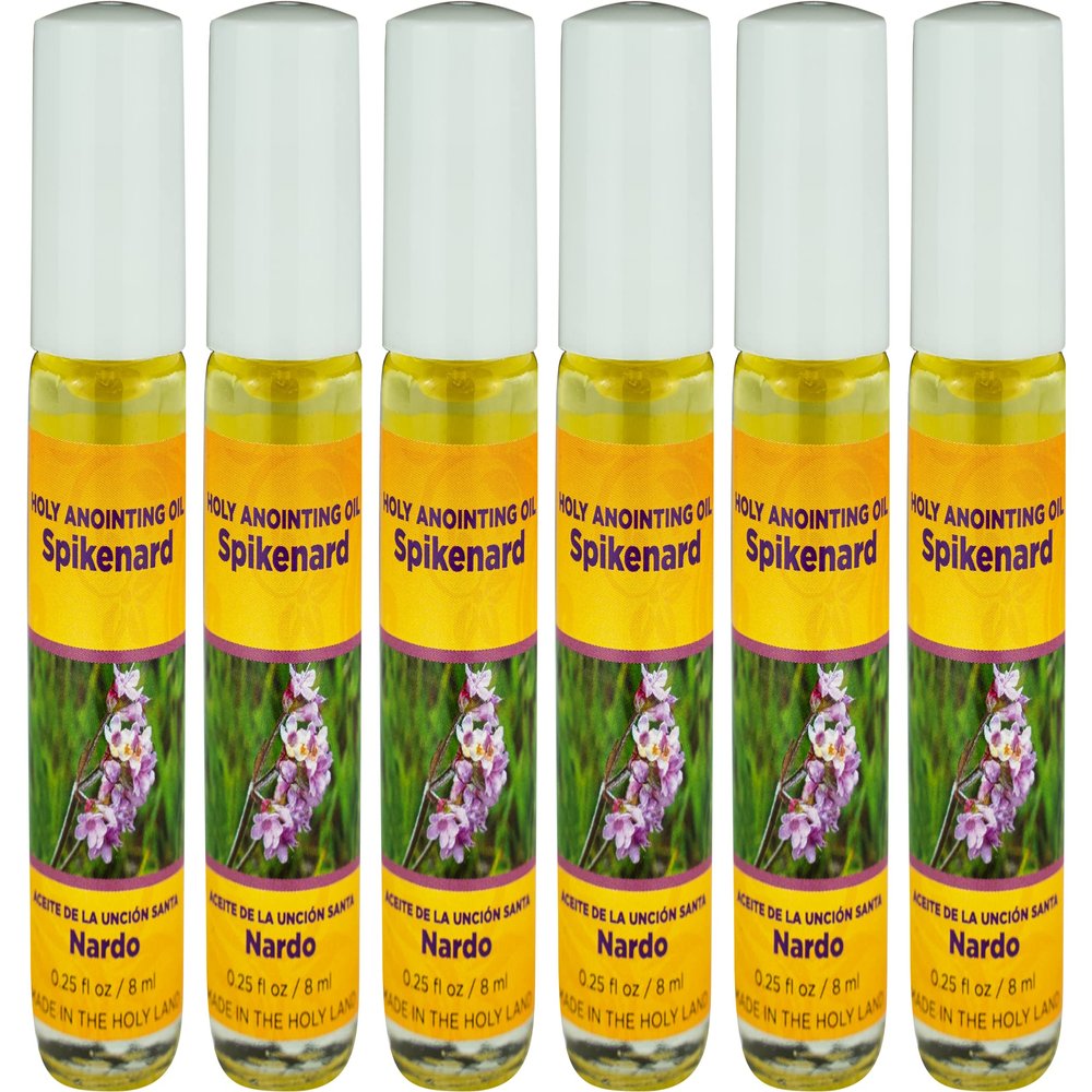 Spikenard Anointing Oil from Israel, Bulk Set of 6 Roll On Bottles, 1/4 oz Each, Made in The Holy Land of Jerusalem, Prayer Gift for Pastors & Priests, Aceite Ungido de Nardo