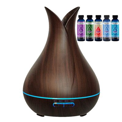 AROMAR Ultrasonic Oil Diffuser and Cool Mist Humidifier with 5 top Aromatic Oils for Aromatherapy Essential Oils, with 7 LED Colors and Auto Shut-Off for Home and Office, Large Capacity 400ml