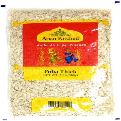 Asian Kitchen Poha (Powa) Thick Medium-Cut (Flattened Rice) 32oz (2lbs) 908g ~ All Natural, Salt-Free | Vegan | No Colors | Gluten Friendly | Indian Origin