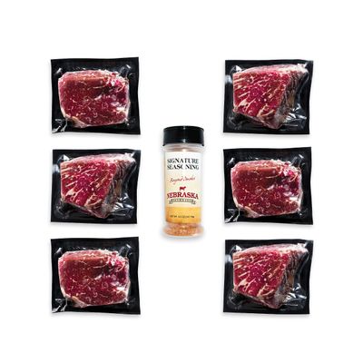 Nebraska Star Beef Prestige USDA Prime Aged Angus Top Sirloin (6x 10oz USDA Prime Top Sirloins, 1x Bottle of Signature Seasoning)