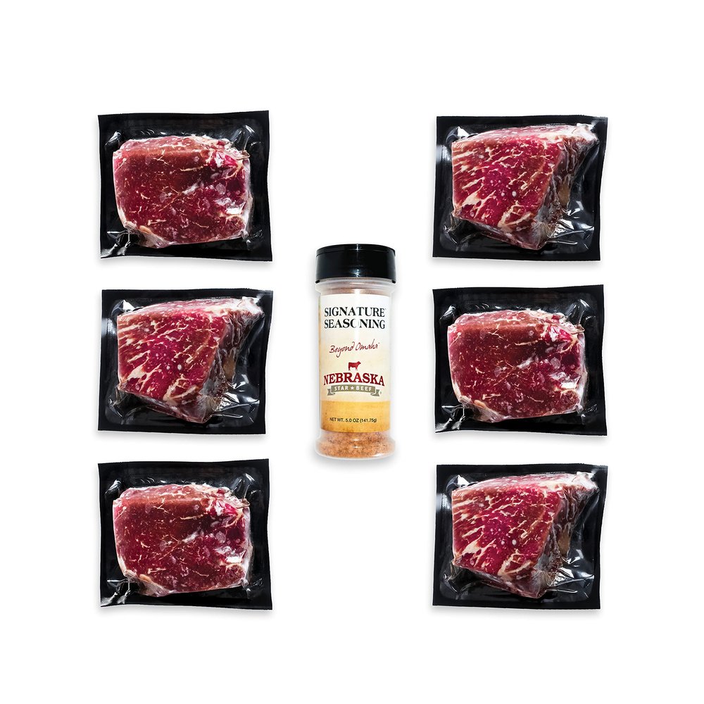 Nebraska Star Beef Prestige USDA Prime Aged Angus Top Sirloin (6x 10oz USDA Prime Top Sirloins, 1x Bottle of Signature Seasoning)