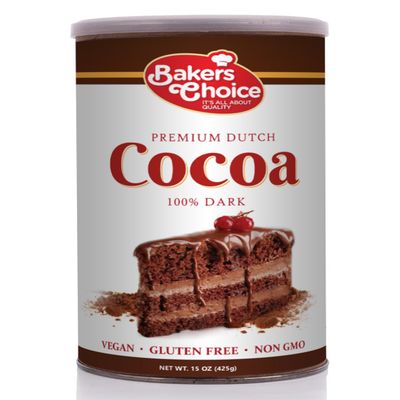 Baker's Choice Dark Chocolate Cocoa Powder - Premium Dutch Cocoa Powder - 15 oz Can - Dairy Free Kosher - Bakers Choice, Brown