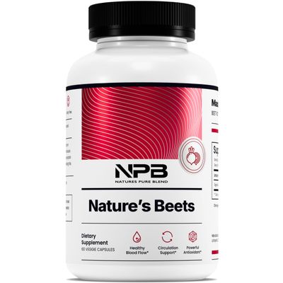Nature's Pure Blend Organic Beet Root Powder Capsules  Beet Root Capsules & Beets Supplements for Circulation  L Arginine  Nitric Oxide Supplements  1500MG