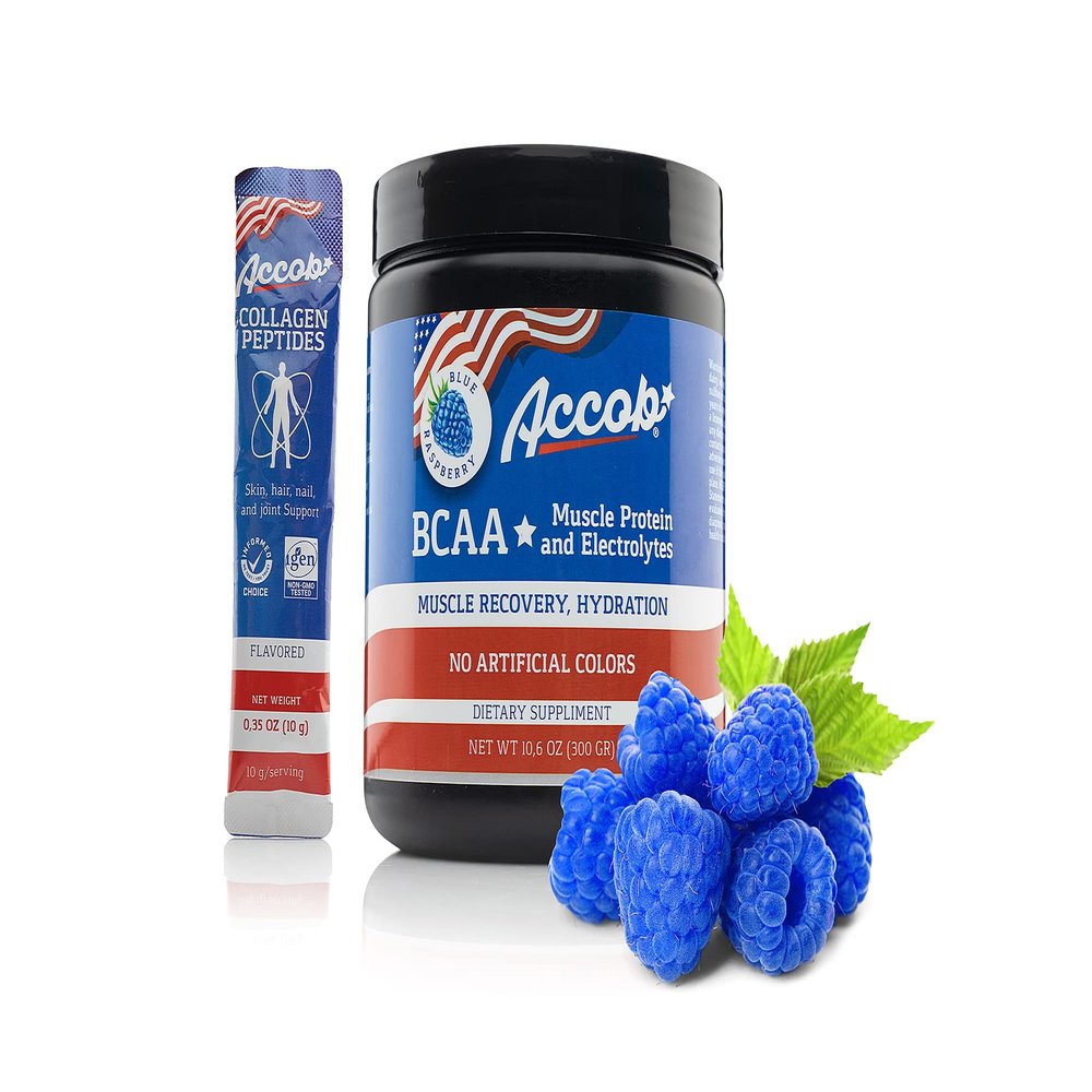 ACCOB BCAA Powder Blue Raspberry-Pre or Post Workout,Muscle Recovery Drink with Amino Acids + Electrolytes,7,2g BCCAs for Men and Women-30 Servings +10g of Collagen Peptides