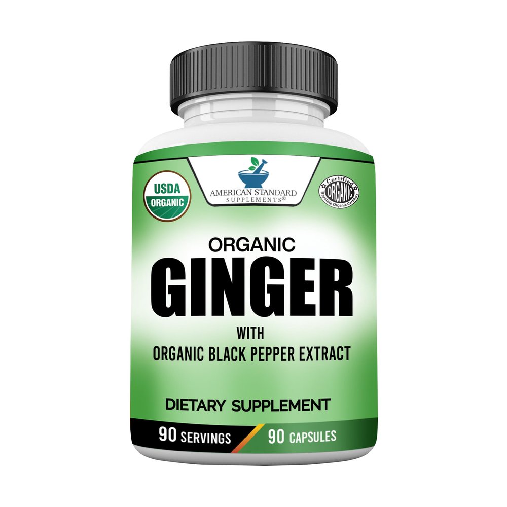American Standard Supplements Organic Ginger Extract with Organic Black Pepper Extract, Vegan, Gluten Free, Non-GMO, 90 Capsules, 90 Servings