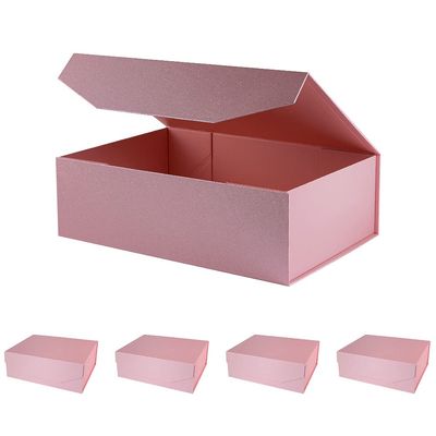 OBMMIRAO Upgrade 5Pcs Pink 13x9x4 Inch Hard Large Gift Box with Lid, Foldable Magnetic Gift Boxes,Groomsman Box Bridesmaid Proposal Box, Reusable Gift Boxes for Clothes