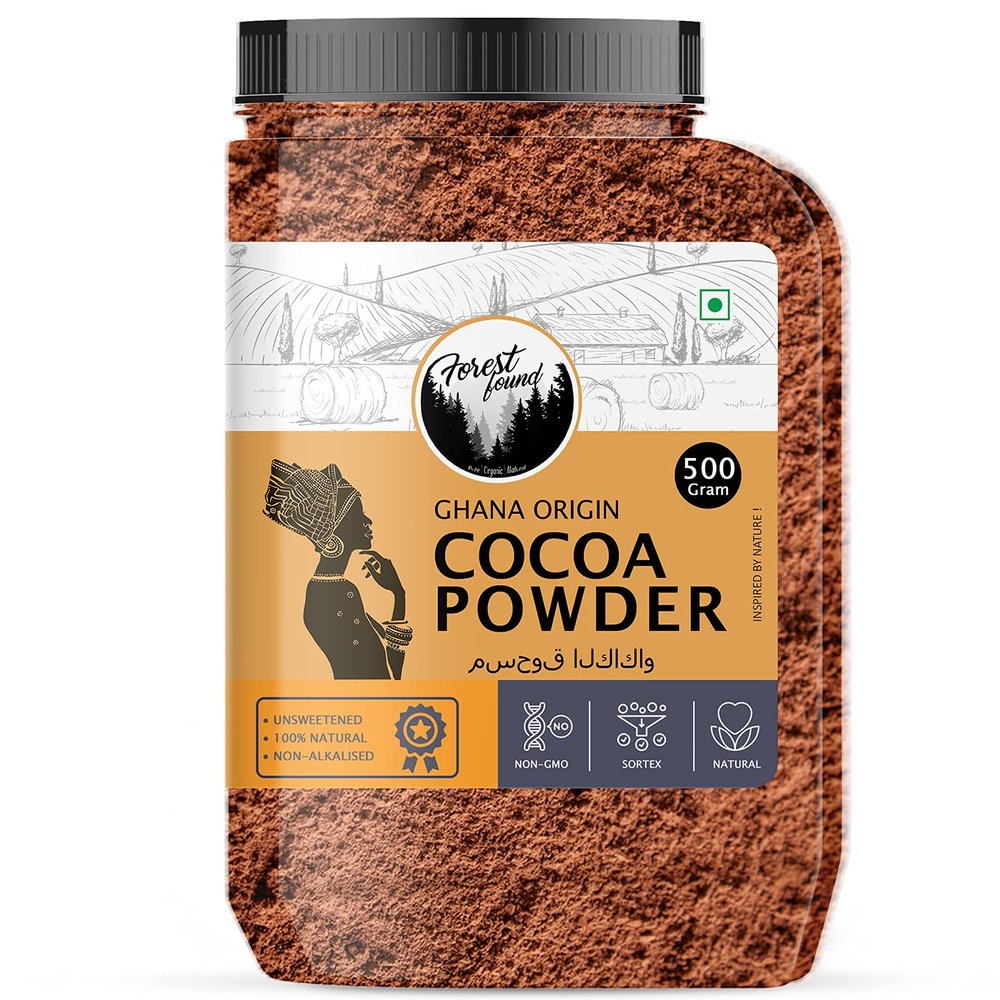 Forest Found 100% Pure & Natural Unsweetened Dark Cocoa Powder for Cake and Chocolate Making (500 Gm)