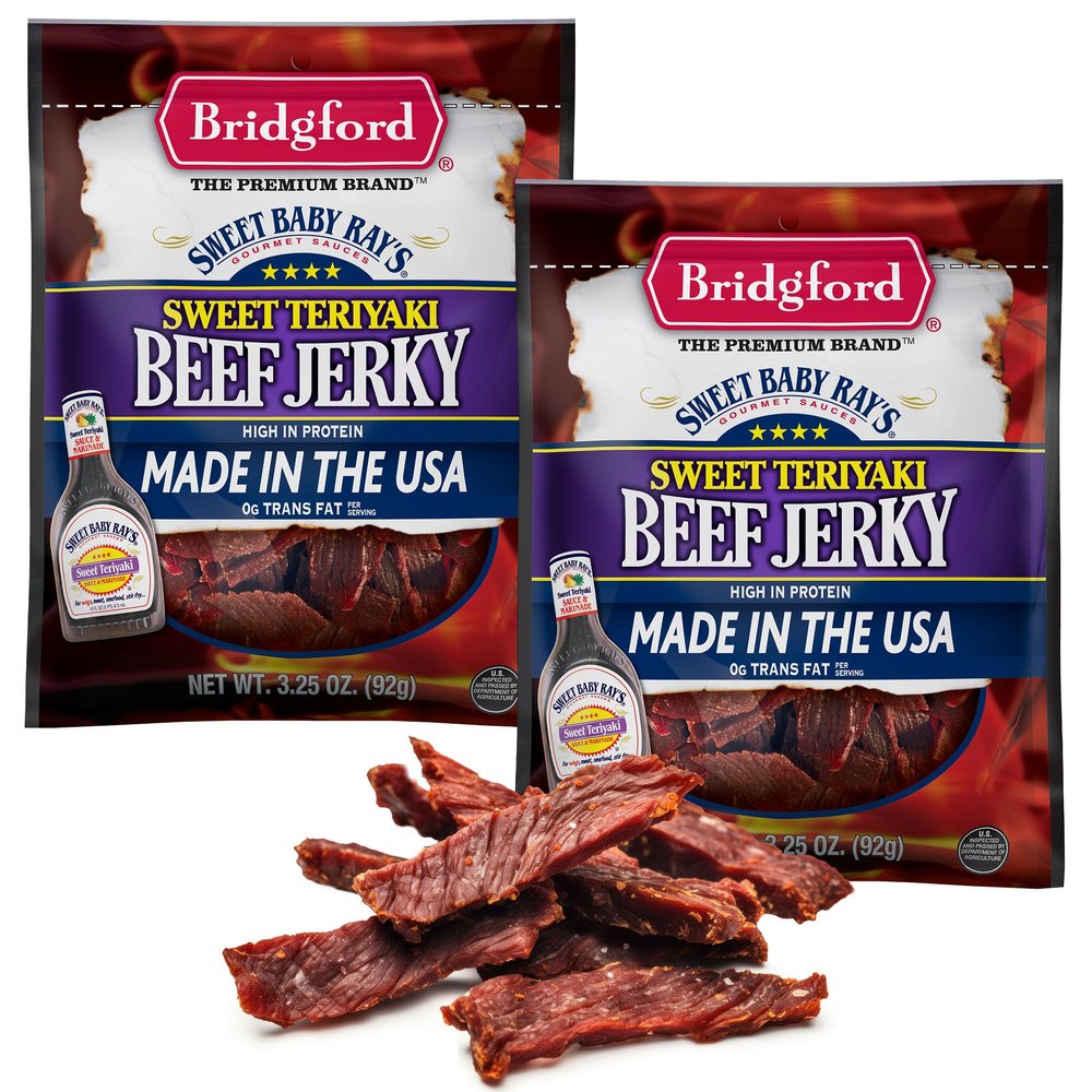 Bridgford Sweet Baby Ray's Beef Jerky Sweet Teriyaki 3.25 oz Pack of 2 - Protein-Rich Snacks for Low Carb and High Protein Diets - Beef Jerky Teriyaki for on the Go Snacking and Busy Lifestyles