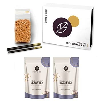 Premium DIY Boba Kit - 2 Bags of Premium Earl Grey Tea | 16 oz Boba | 2 Stainless Steel Straws | Make The Perfect Bubble Tea Drink At Home!