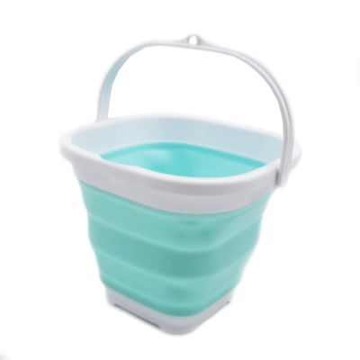 SAMMART 2.6L (0.68 Gallon) Super Mini Sqare Collapsible Plastic Bucket - Foldable Square Tub - Portable Fishing Water Pail - Space Saving Outdoor Waterpot (1, White/Lake Green)