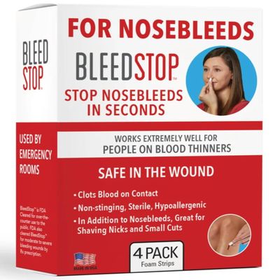 BleedStop Nosebleed Strips Fast Acting Blood Coagulant Foam Inserts Helps Clot Blood on Contact Non-Stinging Sterile Hypoallergenic for Mild to Heavy Nosebleeds