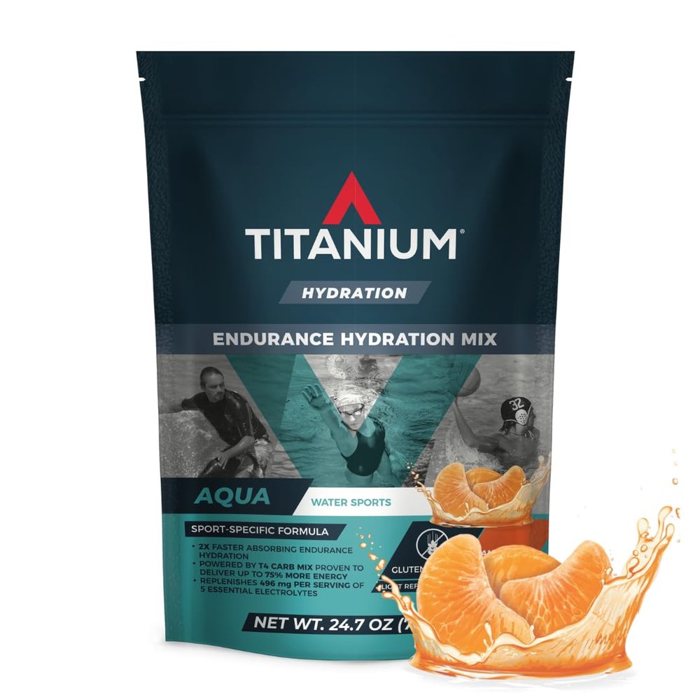 TITANIUM Aqua Hydration Drink Mix - Carbohydrate Powder & Electrolyte Mix - Sports Drink Powder for Swimming, Surfing, Diving (24.7 oz, 30 Servings) - Endurance Drink - Gluten Free