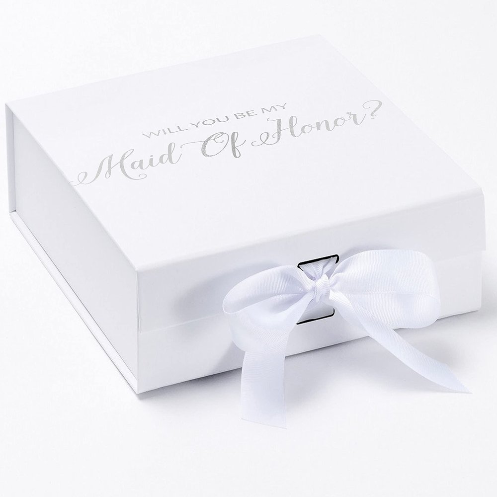Wedding Goodies Will You Be My maid of honor? Proposal Box White - No Border Medium/Silver