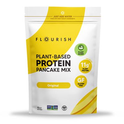 Flourish - Plant-Based Protein Pancake & Waffle Mix, Gluten-Free, Vegan, Non-GMO, All-Natural Superfood, High Protein & Fiber, Just Add Water - Original, 16oz