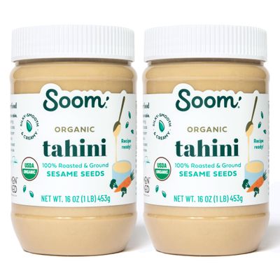 Soom Foods Organic Tahini 16oz (2 Pack) | Roasted & Ground Sesame Seed Paste | Creamy Tahini for Dubai Chocolate, Hummus, Sauces | Vegan, Nut-Free, Gluten-Free, Kosher, Keto, Paleo, Whole30