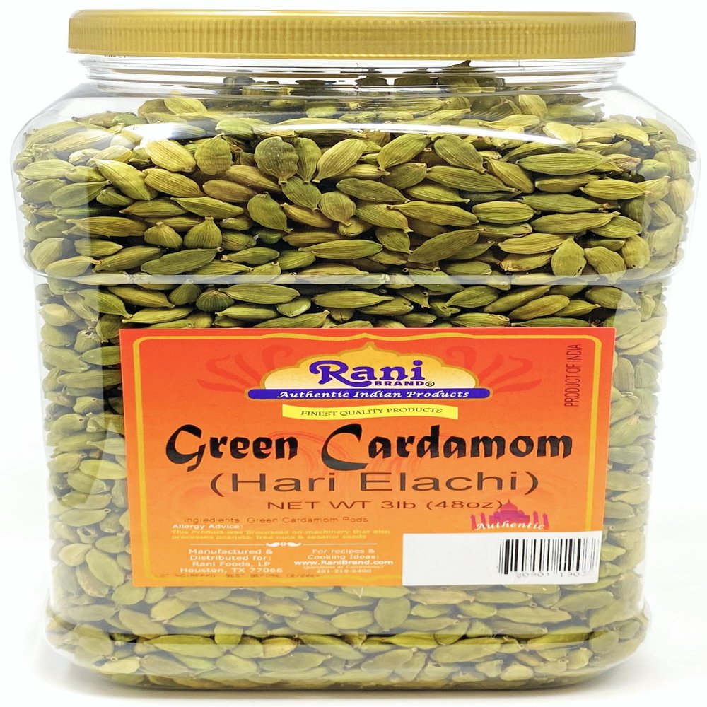 Rani Green Cardamom Pods Spice (Hari Elachi) 48oz (3lbs) 1.36kg PET Jar ~ All Natural | Vegan | Gluten Friendly | NON-GMO | Kosher | Product of India