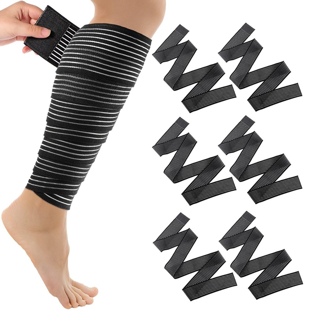 Syhood Compression Bandage Wraps for Leg, Elastic Calf Compression Sleeve Ankle Support, Adjustable Plus Size for Men and Women Stabilising Ligament, Joint Pain, Sports(6 Pieces,71 Inches)