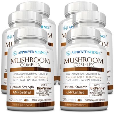 Approved Science Mushroom Complex - Support The Immune System and Cognitive Function - with Lions Mane, Chaga, Reishi, Turkey Tail, Shiitake, Oyster, and More - 6 Month Supply - Vegan