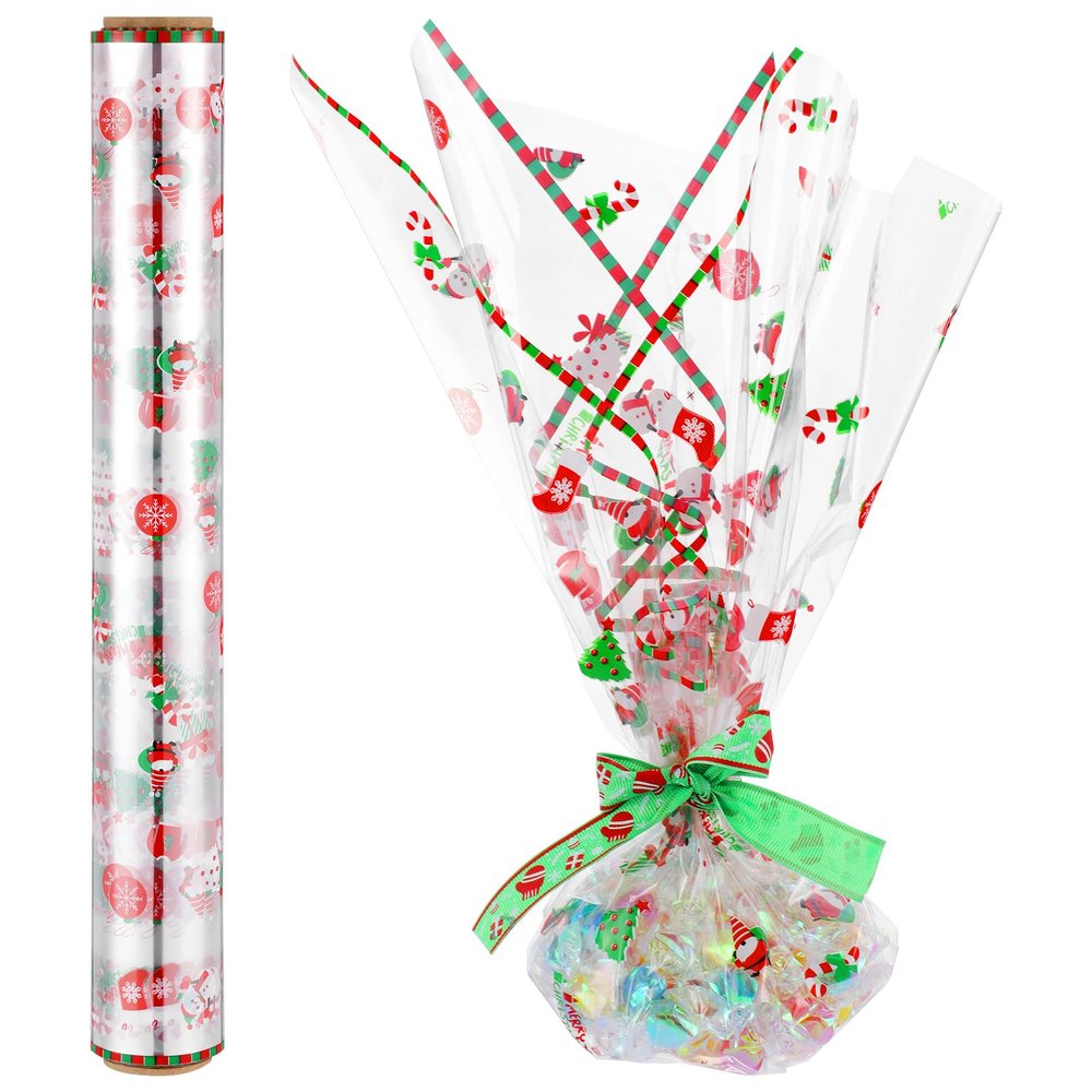 PRETYZOOM 100FT Christmas Cellophane Wrap Roll 2.5 Mil Cellophane Wrapping Paper to Christmas Flower Baskets Arts Crafts Party Flower Gift Baskets Food Arts Crafts
