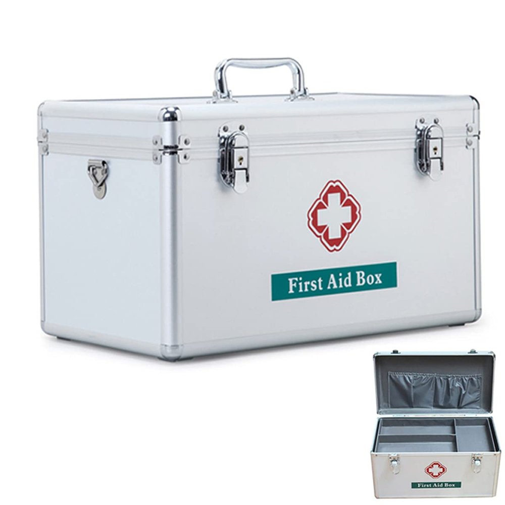XYEJL Portable Medication Lock Box,Lockable Emergency Package Storage Box with Handle Contain Removable Tray,Suitable for Home, Travel, Camping, Workplace,16in