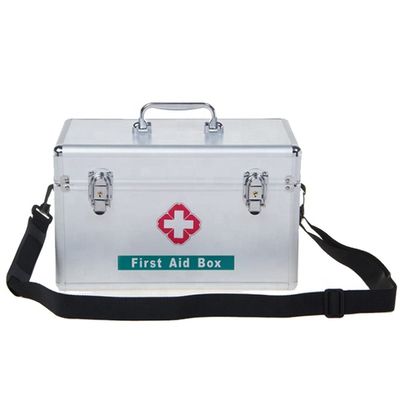XYEJL Portable First Aid Kit,Lockable Emergency Package Storage Box with Portable Handle,for Home Travel Workplace Nurse Offices,Silver,16in