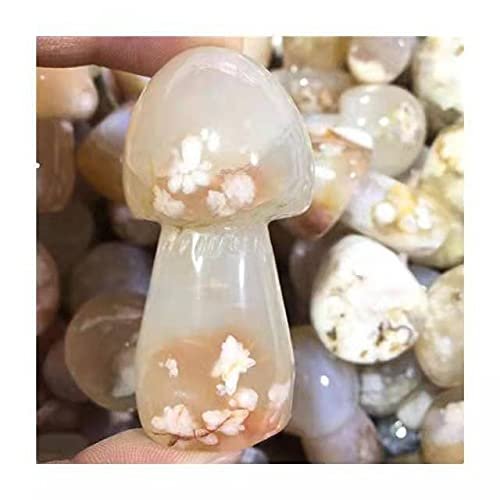 1pc Hand Carved Natural Snowflake Agate Cherry Blossom Agate Mushroom Shaped for Gift