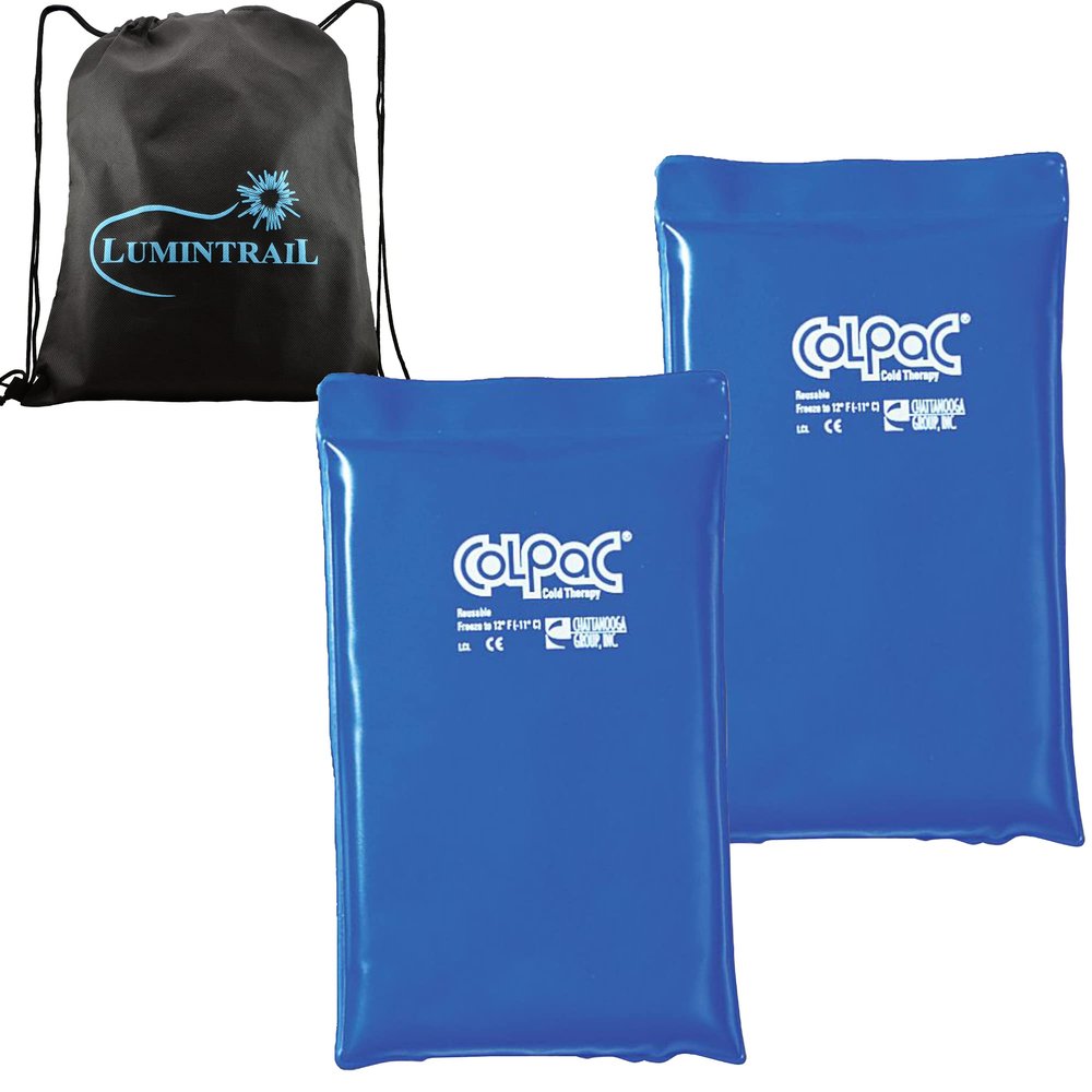 Chattanooga ColPac, Reusable Gel Ice Pack for Knee, Arm, Elbow, Shoulder, Back - Aches, Swelling, Bruises, Sprains, Inflammation, Half Size 2 Pack Bundle, Blue Vinyl, with a Lumintrail Bag
