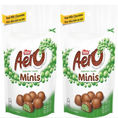 Aero Peppermint Bubbles Milk Chocolate Minis, 135g4.8oz., Bundle, (2 Pack) {Imported from Canada}