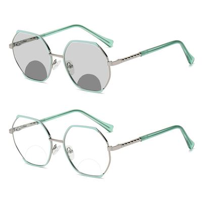 laureles/Women's Photochromic Bifocal Reading Glasses Transition Big Frames Presbyopia Sun Glasses (Green, 0.00/+1.25 Magnification)