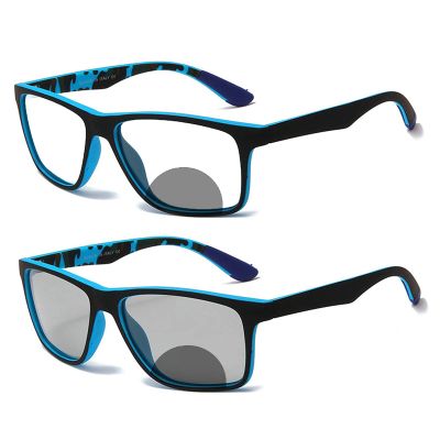 outdoor Bifocal Photochromic Reading Glasses Transition Rectangular For Men Women Sports Sunglasses Readers (blue, 175)